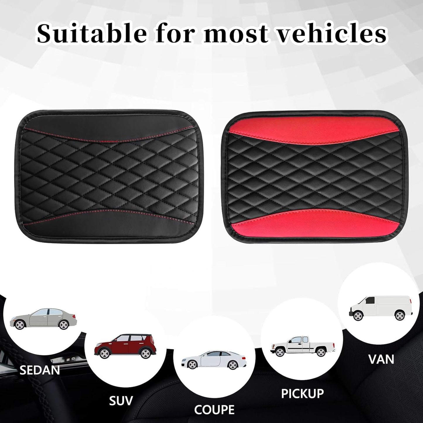 Car Center Console Cover Pad Leather Waterproof Cover Anti-Slip Armrest Seat Box Protector with 2 Storage Bags Car Interior Accessories Fits Most Vehicles SUV Truck (Black)