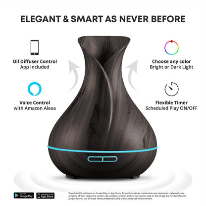 Smart WiFi Wireless Essential Oil Aromatherapy 400ml Ultrasonic Diffuser & Humidifier with Alexa & Google Home Phone App & Voice Control - Create Schedules - LED & Timer Settings Dark Brown Visit the Sierra Modern Home Store