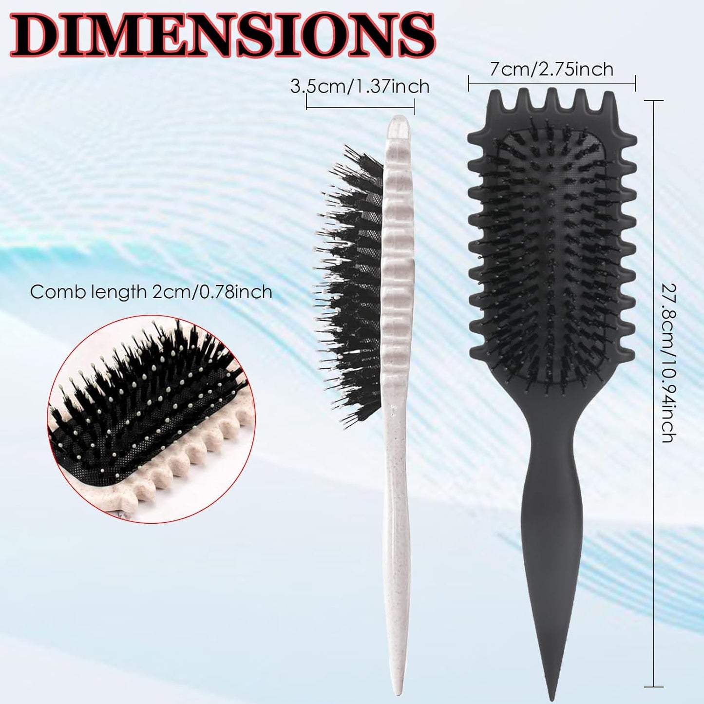 Black Detangling Brush for Curly Hair - Styling Brush for Curly, Wavy, Thick & Frizzy Hair - Gentle on Scalp, Reduces Breakage & Frizz - Perfect for Men, Women