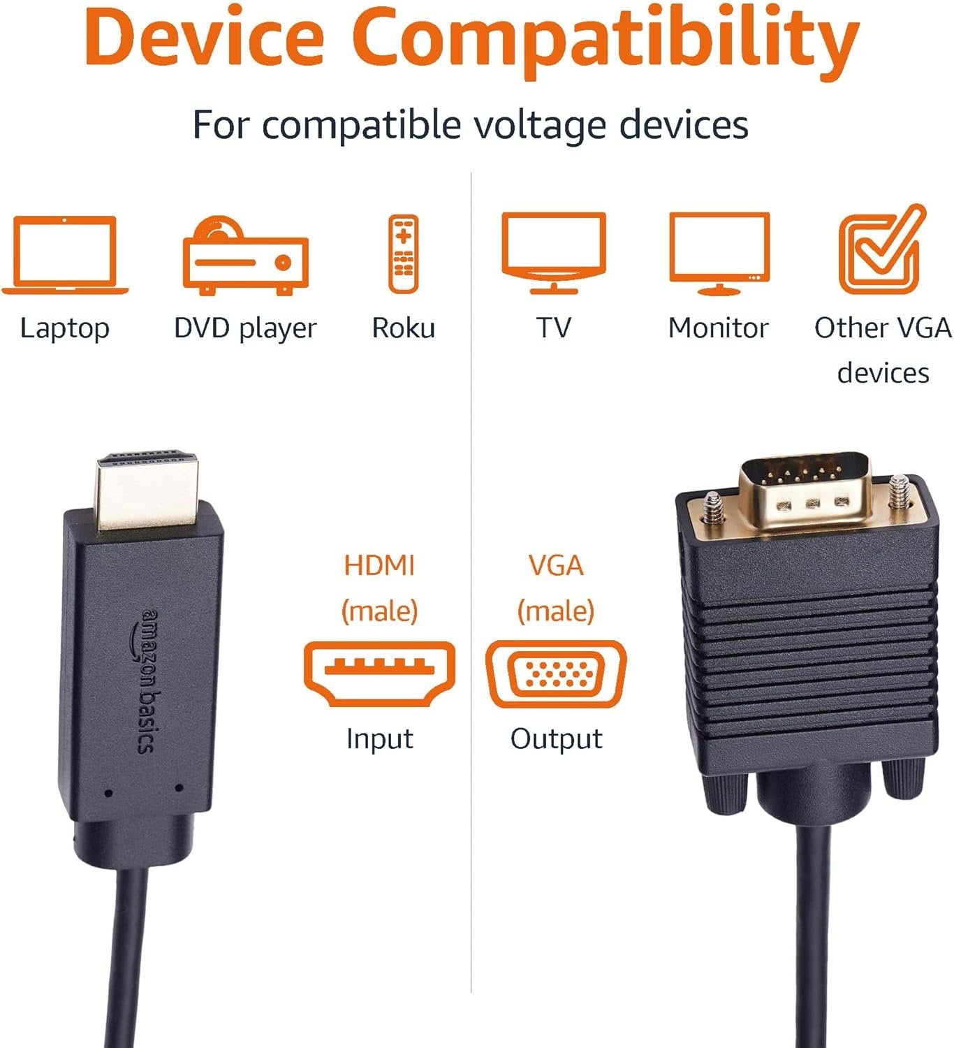 Amazon Basics HDMI (Source) to VGA (Display) Cable (NOT Bidirectional), Gold-Plated, 6 Feet, Black