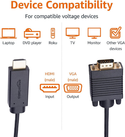 Amazon Basics HDMI (Source) to VGA (Display) Cable (NOT Bidirectional), Gold-Plated, 6 Feet, Black