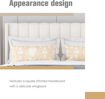 AGARTT Upholstered Platform Bed Frame King Size with Headboard and Footboard/Wooden Slats Support/No Box Spring Needed/Easy Assembly, Beige Velvet