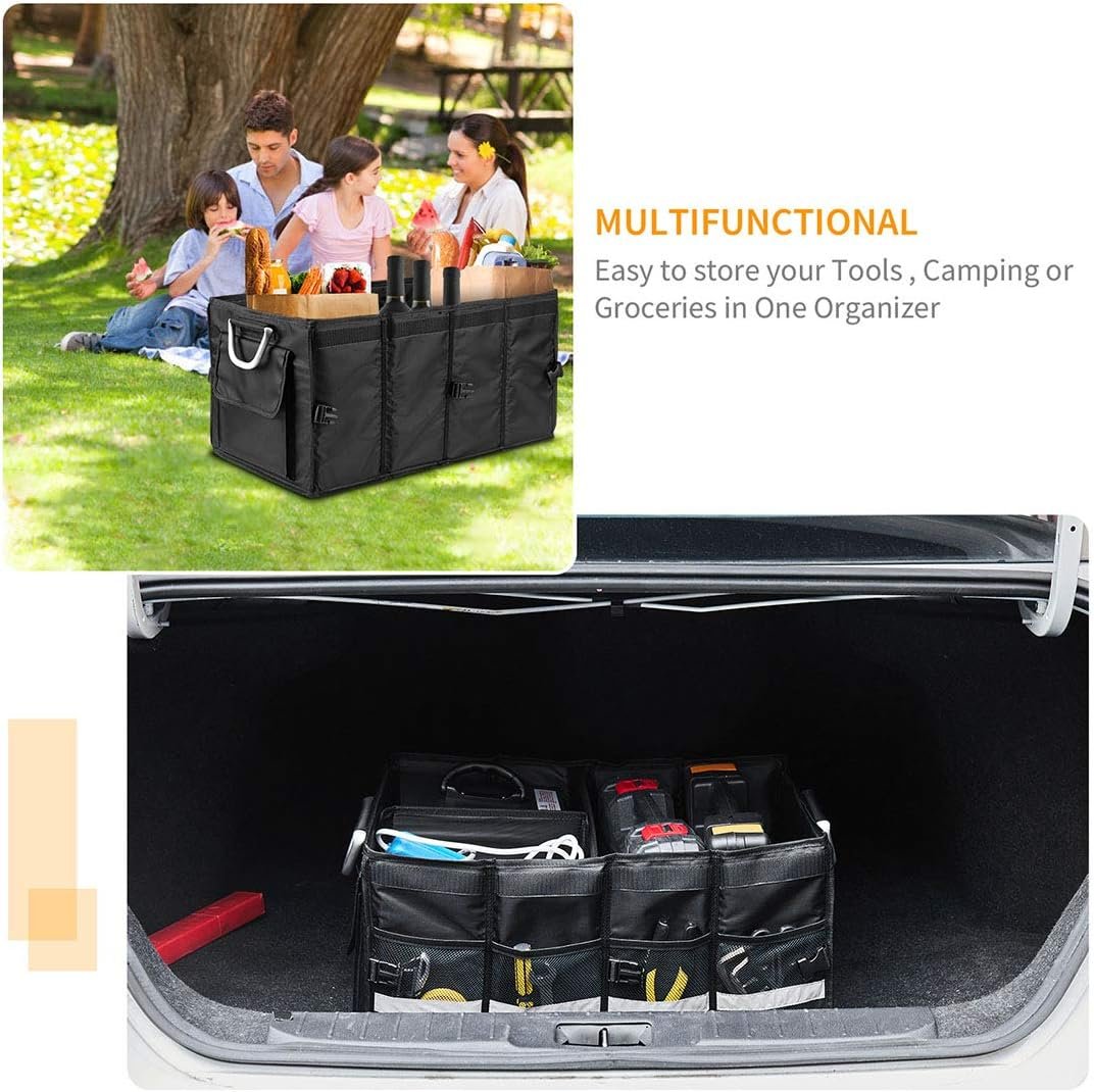 i BKGOO Car Trunk Organizer,Heavy Duty Collapsible Car Cube Storage Boxes with Lid,Foldable Cover,Car Cargo Trunk Storage Organizer Black