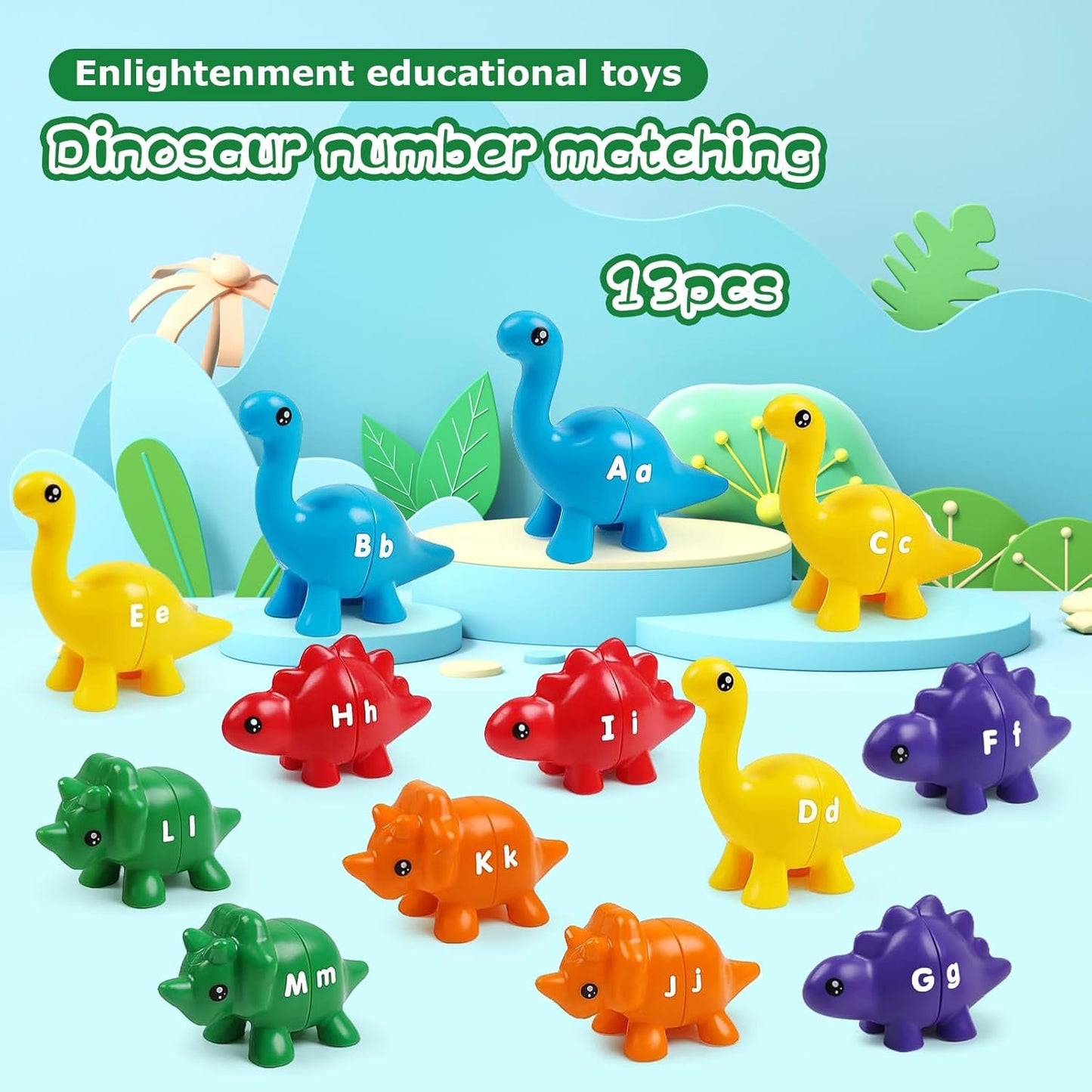 Peeokuo Matching Letters Fine Motor Toy, Double-Sided ABC Dinosaur Alphabet Match Game with Uppercase Lowercase, Preschool Educational Montessori Learning Toys for Toddlers