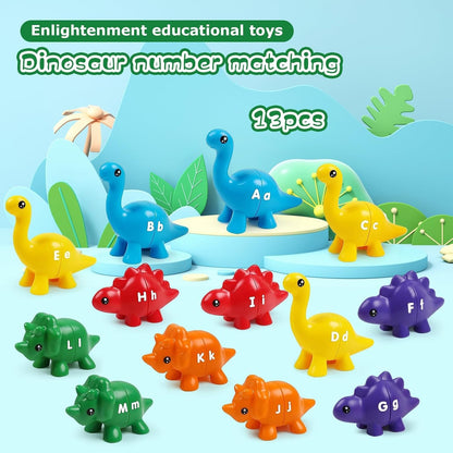 Peeokuo Matching Letters Fine Motor Toy, Double-Sided ABC Dinosaur Alphabet Match Game with Uppercase Lowercase, Preschool Educational Montessori Learning Toys for Toddlers
