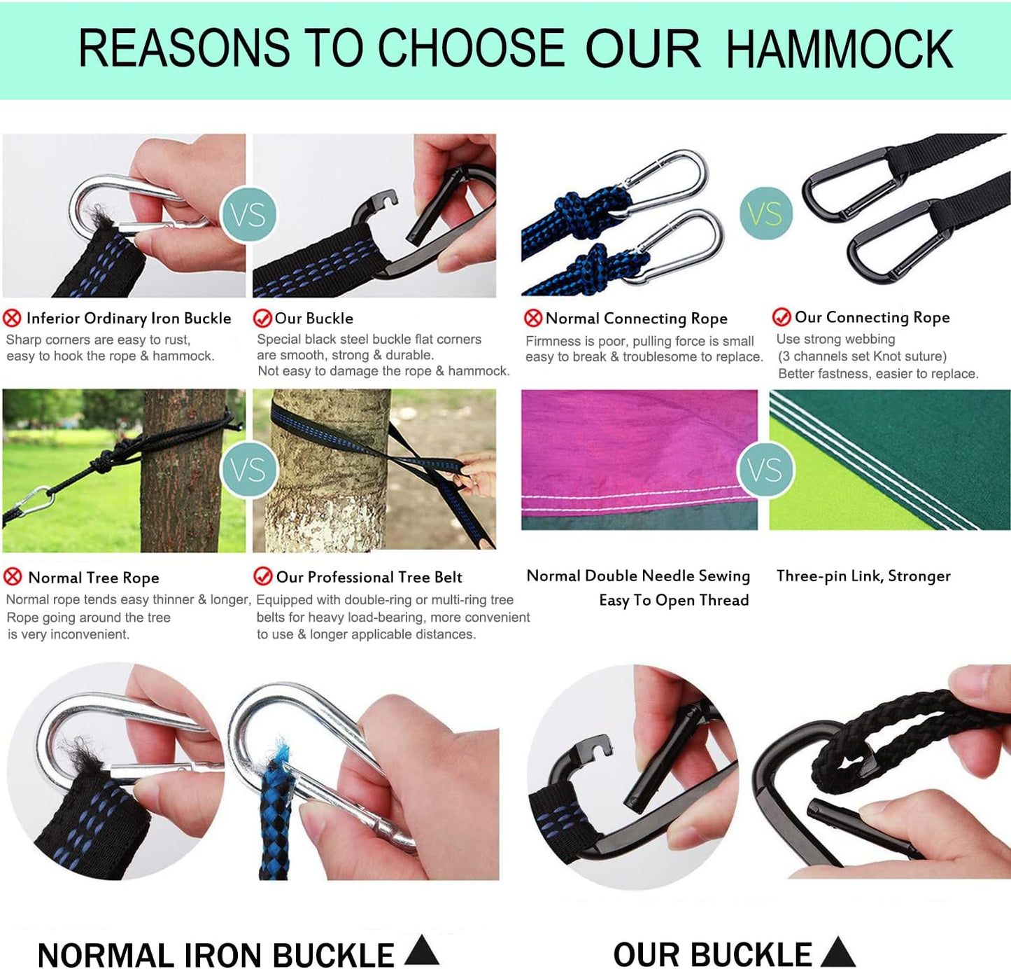 ERUW CozyHoliv Camping Hammock, Single Portable Parachute Hammocks for Outdoor Hiking Travel Backpacking - 210D Nylon Hammock Swing for Backyard & Garden 55''W108''L (Black/Grey - Single)