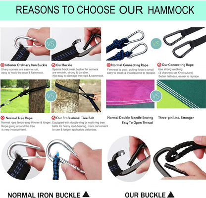 ERUW CozyHoliv Camping Hammock, Single Portable Parachute Hammocks for Outdoor Hiking Travel Backpacking - 210D Nylon Hammock Swing for Backyard & Garden 55''W108''L (Black/Grey - Single)