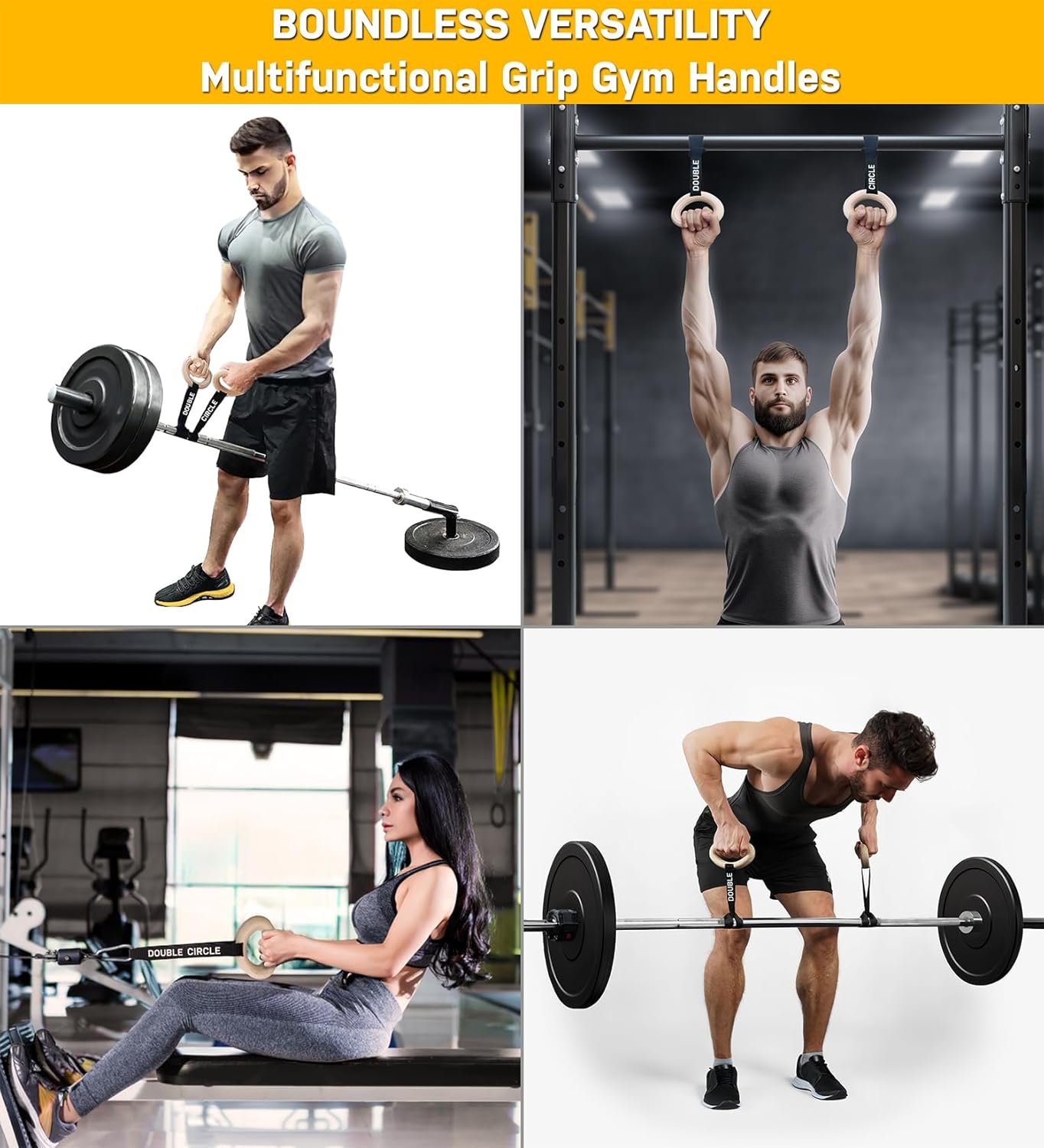 Double Circle Pull Up Handles - Pull Up Grips, LAT Pull Down Gym Handles Design - Quick Attachment to Bars and Barbell Grips - Includes Carry Bag - Suitable for Home Gym and On-The-Go Workouts