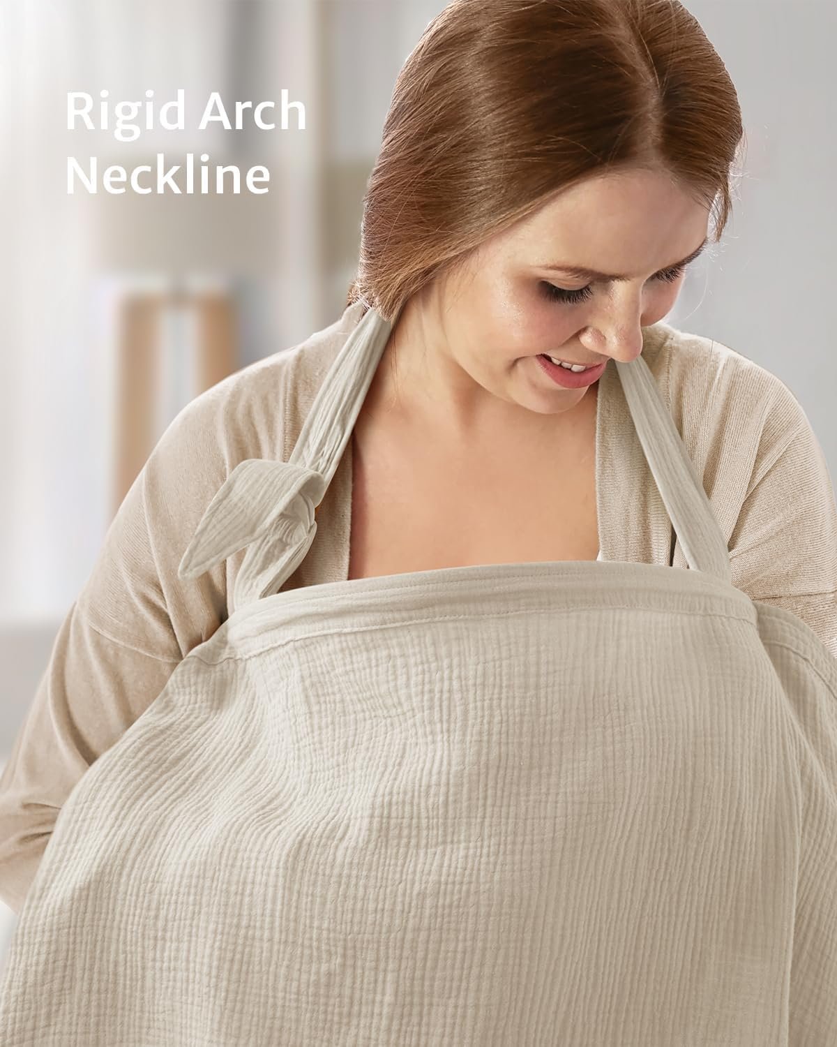 Breathable Muslin Nursing Cover for Breastfeeding, Soft Cotton Multi-Use Breastfeeding Apron with Adjustable Hoop Neckline, Portable Storage Pocket Windproof Straps
