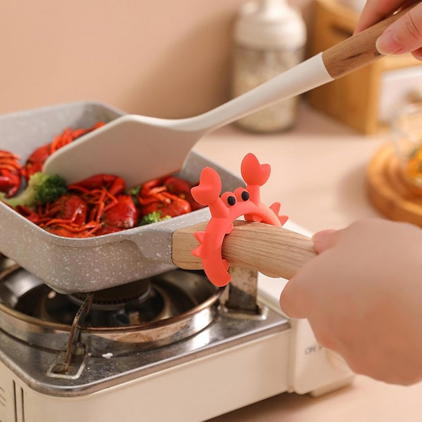 Shitafe Crab Utensil Holder, Silicone Spoon Rest | Silicone Utensil Holder for Kitchen Spoon | Spoon Rest with Clip for Pots, Kitchen Gadgets, Stand Up Ladle Holder