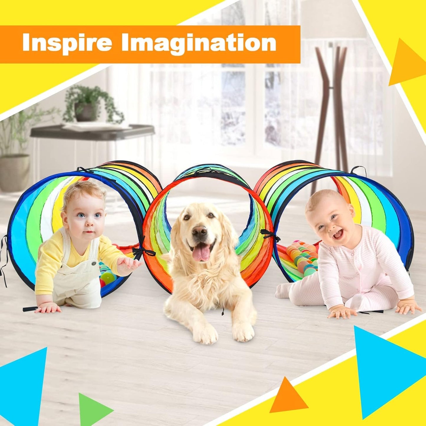 Tunnels for Kids to Crawl Through Pop Up Kids Play Tunnel for Toddlers Infant Children or Pets with Breathable Mesh Collapsible Baby Gift for Boy Girl Toddler Toys Indoor and Outdoor Games (Rainbow)