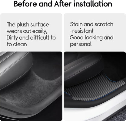 4PCS Door Sill Protector, Full Set Door Sill Protector Compatible with Model Y 5 Seater Interior Accessory 3D Carbon Fiber, Anti-dust Pads Protector Cover Black（Not for 7 Seater）