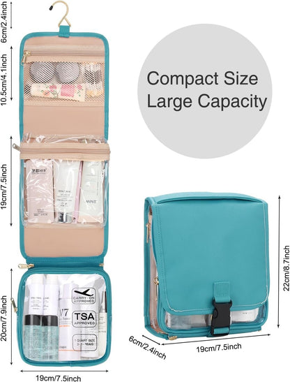 Relavel Travel Toiletry Bag for men women with Detachable TSA Approved Toiletry Bag, Compact Hanging toiletry bag with Small Carry On 3-1-1 Clear Waterproof Travel Bags for Toiletries, D-Blue, A Small