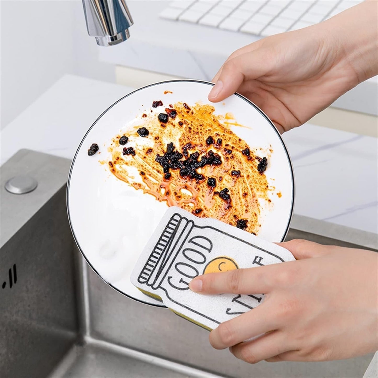 DDGURDH Household Cleaning Sponges Smile Face Cleaning Sponge Magic Decontamination Dish Washing Cloth Kitchen Cleaner Sponges Scouring Pads Kitchen Accessories