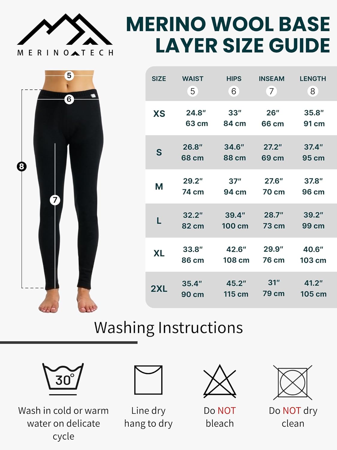 Merino.tech Women's Merino Wool Trousers – 100% Thermal Underwear for Women, Light Merino Wool, Medium, Heavy with Socks