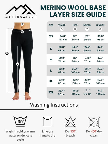 Merino.tech Women's Merino Wool Trousers – 100% Thermal Underwear for Women, Light Merino Wool, Medium, Heavy with Socks