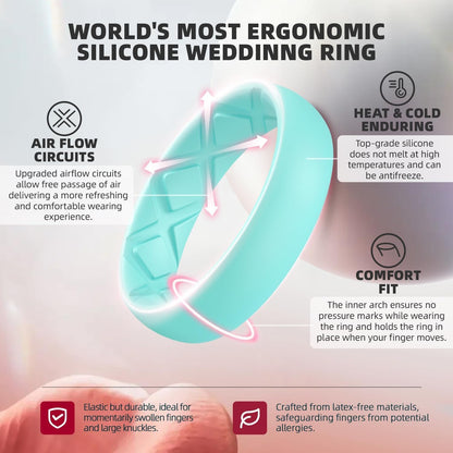 Egnaro Inner Arc Ergonomic Breathable Design, Silicone Rings for Women with half sizes, Women's Silicone Wedding Band，5.5mm Wide-2mm Thick