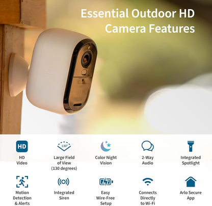 Arlo Essential Security Camera 1080p HD | Outdoor - Indoor | 2nd Gen | Wireless with Spotlight, 2-Way Audio, Color Night Vision, Live Stream, Real Time Notifications, Wide Angle - White, 3 Cameras