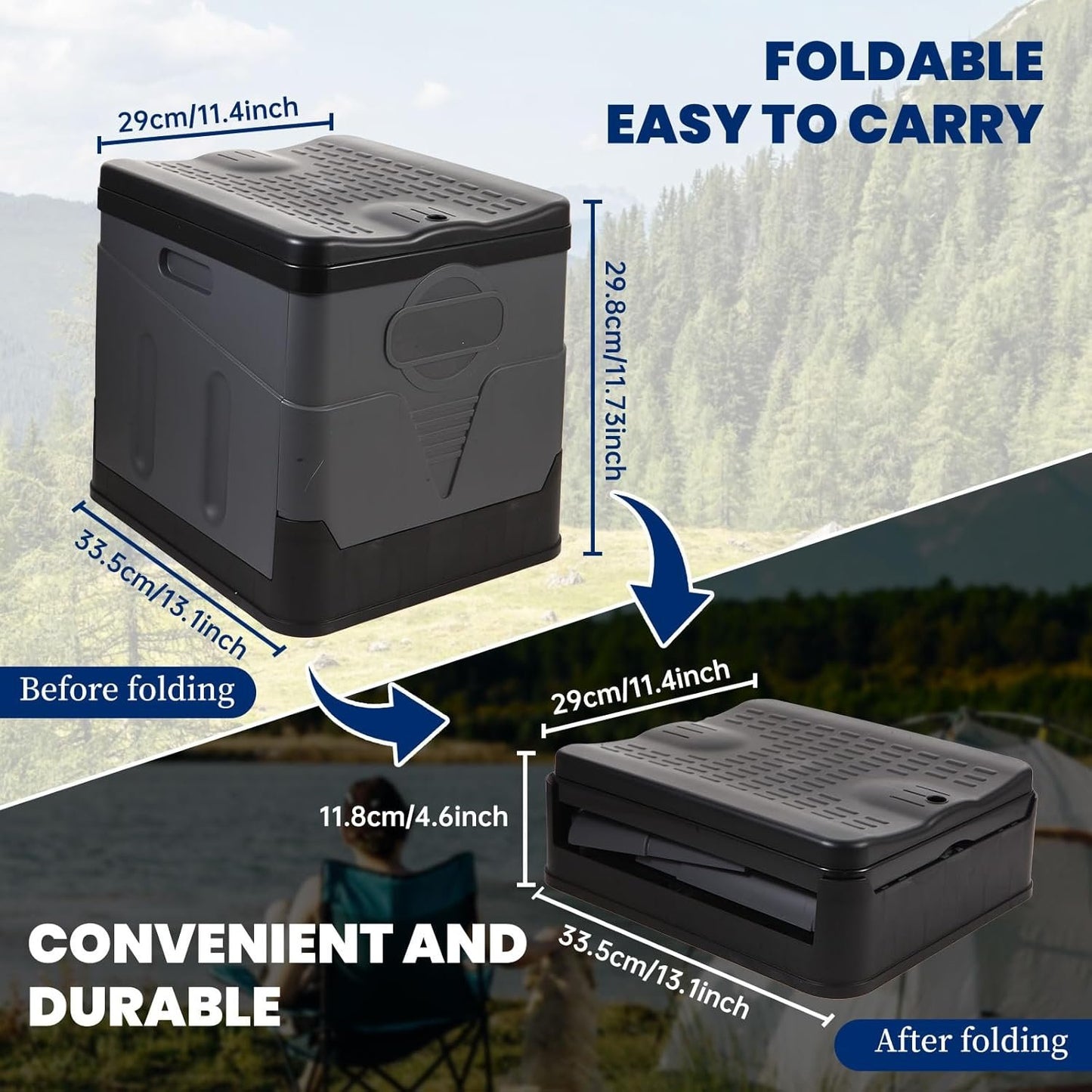 Portable Camping Toilet Foldable Potty Toilet Bucket for Adults, Compact Outdoor Toilet for Car Travel Hiking Road Trip Tents (Black Grey)