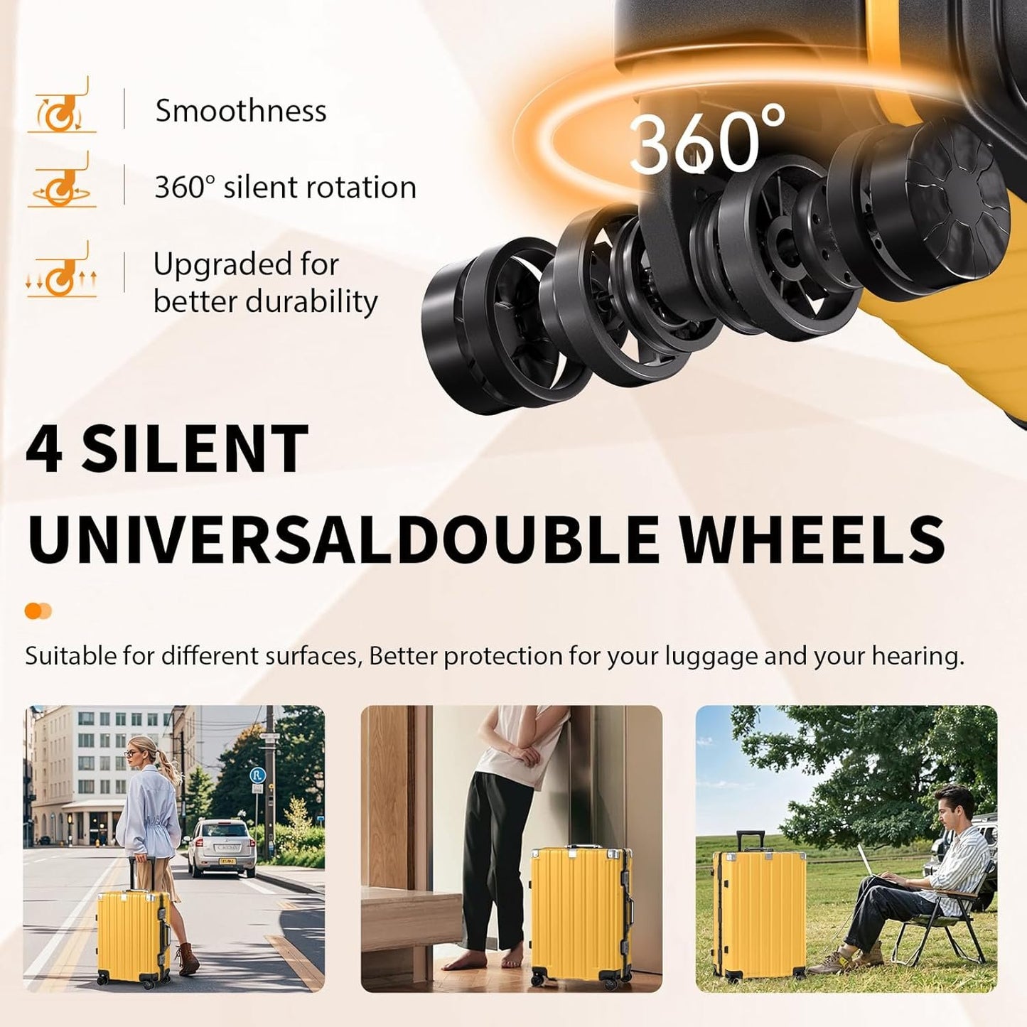 Krute Carry On Luggage PC+ABS Luggage Aluminum Frame Zipperless Lightweight Hardshell Suitcase with TSA Lock Spinner Wheels 20 Inch Yellow