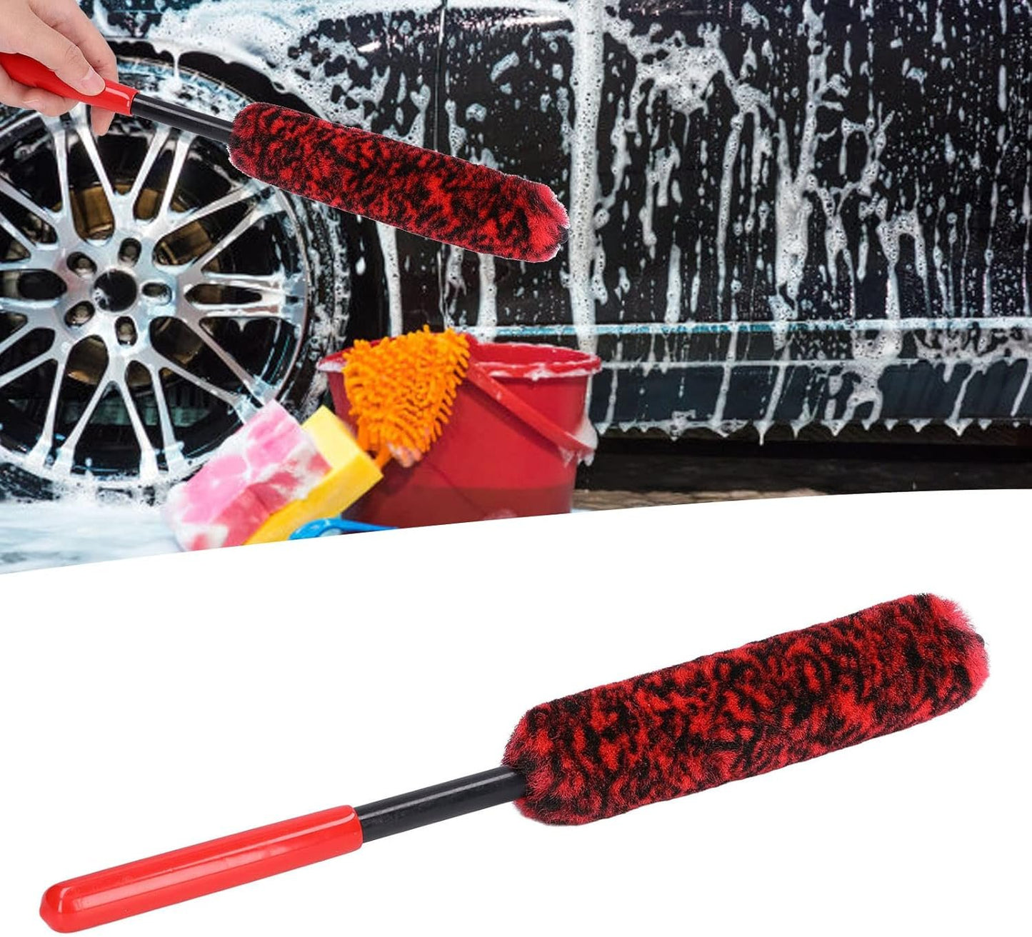 Uplory Wheel Brush, Wheel Detailing Brush Pp Handle Brush End Dense Absorbent Synthetic Wool Microfiber, Rim Cleaner Brush for Car Wheel