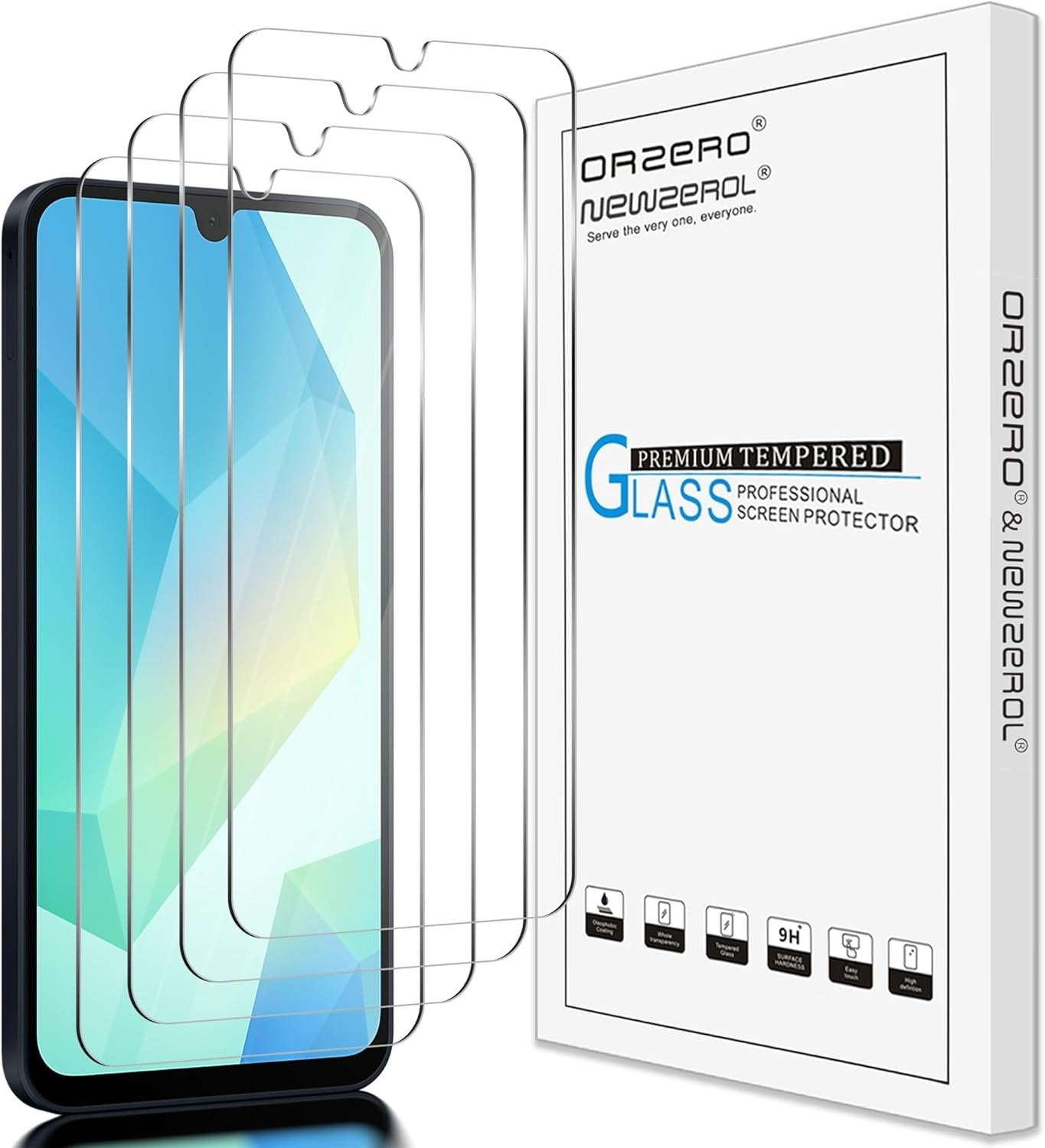 (4 Pack) Orzero Compatible for Samsung Galaxy A16 5G / 4G 6.7 inch Tempered Glass Screen Protector, 2.5D Arc Edges 9 Hardness High Definition Anti-Scratch Bubble-Free