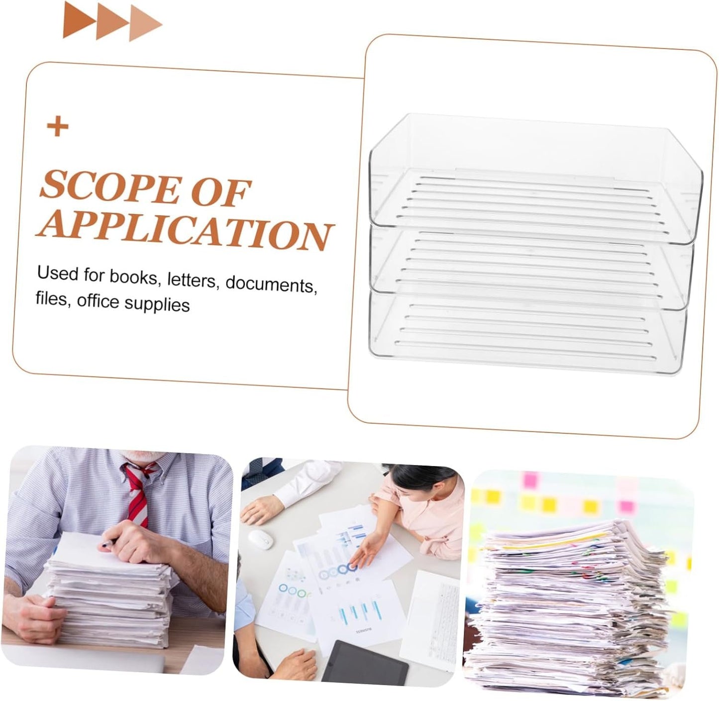 Generic Paper Storage Organizer Desk Tray Stackable File Organizer for Office Transparent Letter Tray for Efficient Workspace Organization