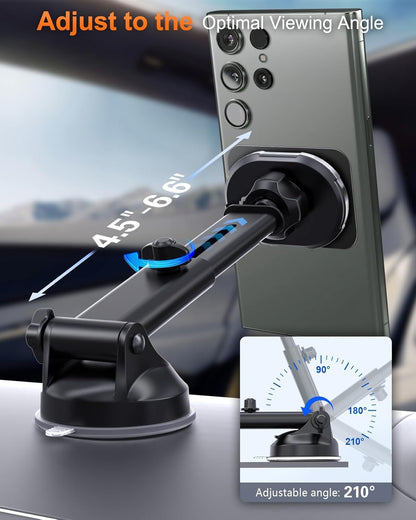 volport Magnetic Phone Holder for Car, Industrial-Strength Suction Cup Phone Mount Windshield Dashboard, Strong Magnets Adjustable Phone Mount for Phone, Requires Metal Plate (3 Included) for Use