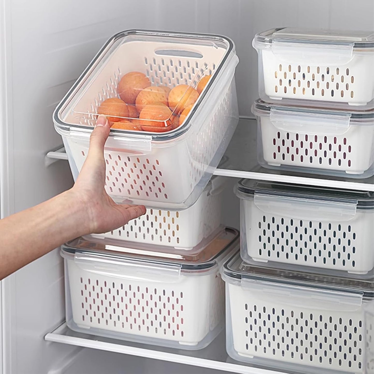 TFMODBFA 3 PCS Fruit Storage Containers for Fridge With Removable Colanders, Food-Grade Freezer-Sealed Fruit Containers for Fridge Keep Fruit Fresh for Long Periods of Time and Dishwasher Safe