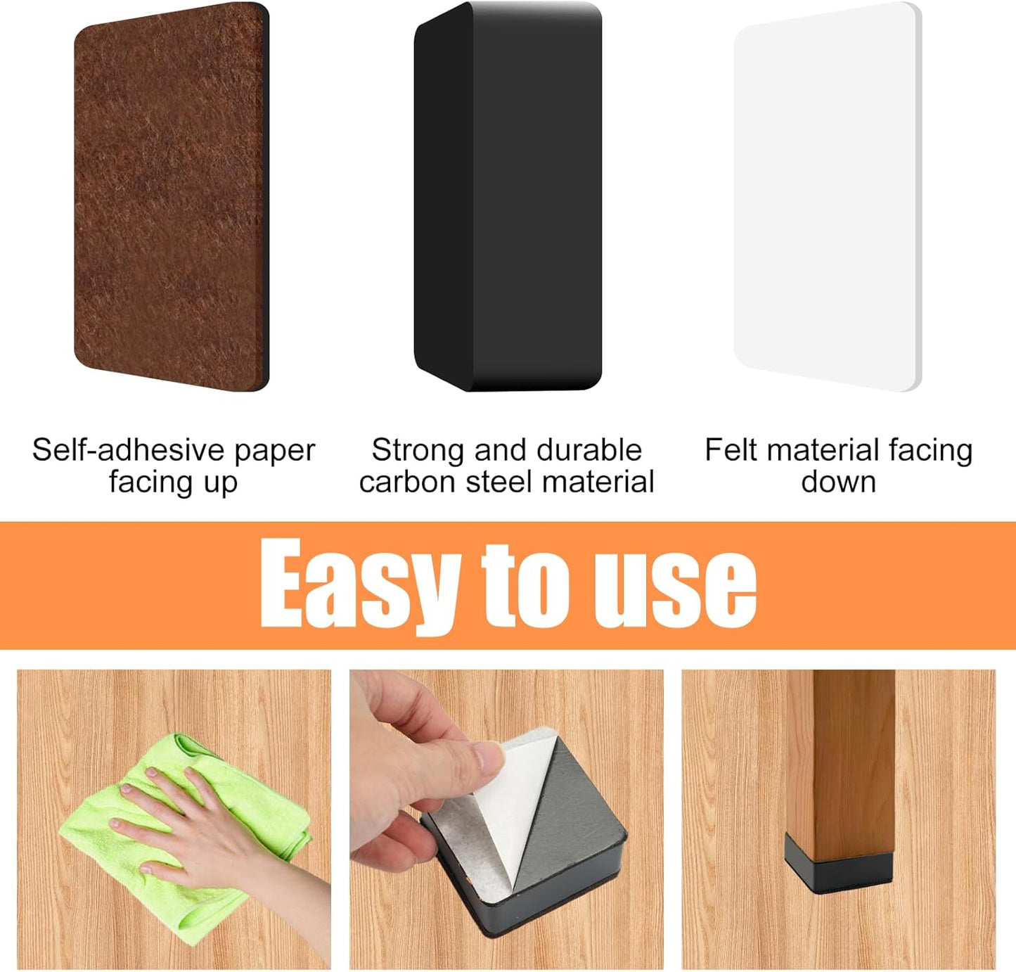 4 Pieces Self-Adhesive Furniture Risers 3 cm Steel Bed Feet Feet for Furniture Non-Slip 6 cm Diameter Risers for Furniture Heavy Bed for Coffee Table, Furniture, Desk, Square Black