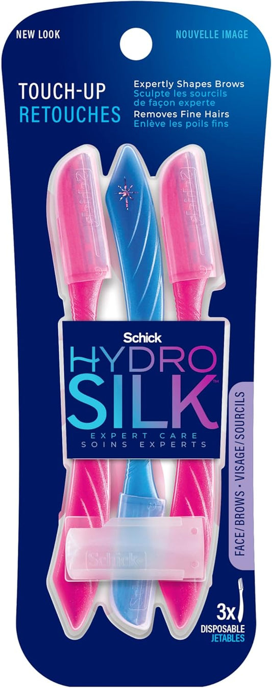 Schick Hydro Silk Touch-Up Multipurpose Exfoliating Dermaplaning Tool, Eyebrow Razor, and Facial Razor with Precision Cover, 3 Count (Packaging May Vary)