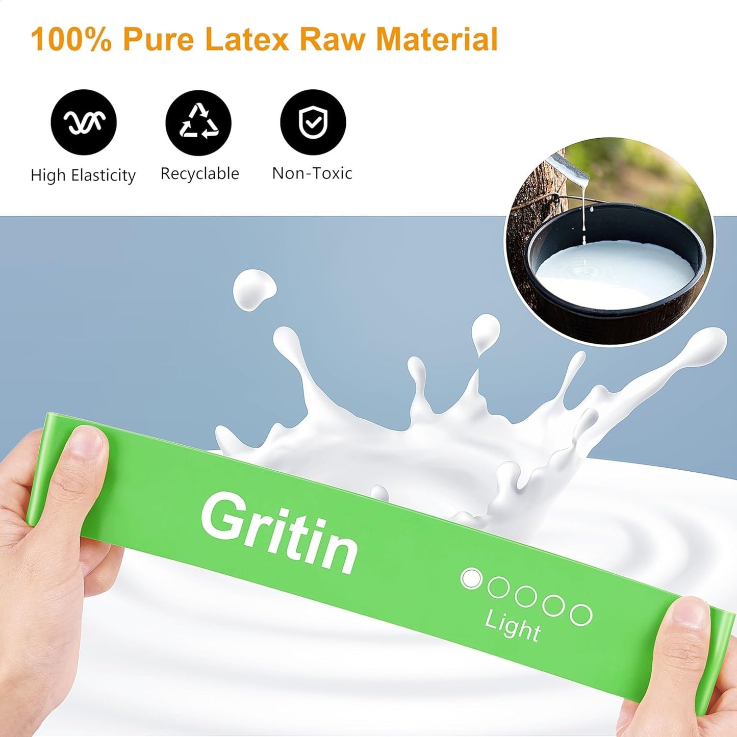 Gritin Resistance Bands, Set of 5 Skin-Friendly Resistance Fitness Exercise Loop Bands with 5 Different Strength Levels - Travel Carrying Case Included - Ideal for Home, Gym, Yoga, Training