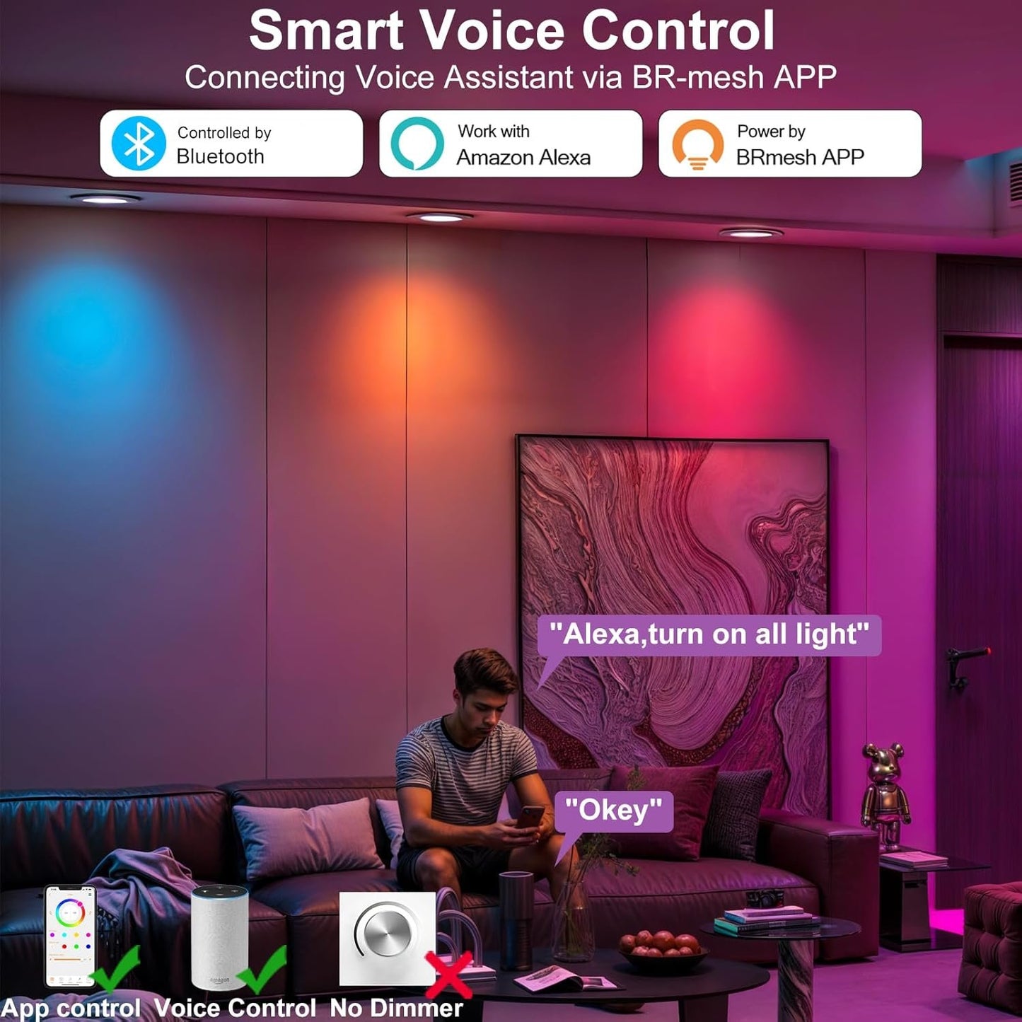 Smart LED Can Lights,12Pack Retrofit LED Recessed Lighting,5/6inch 13W 1050LM RGB Color Changing Downlight,Compatible with Alexa,Bluetooth APP Control,for Bedroom Kitchen Living Room