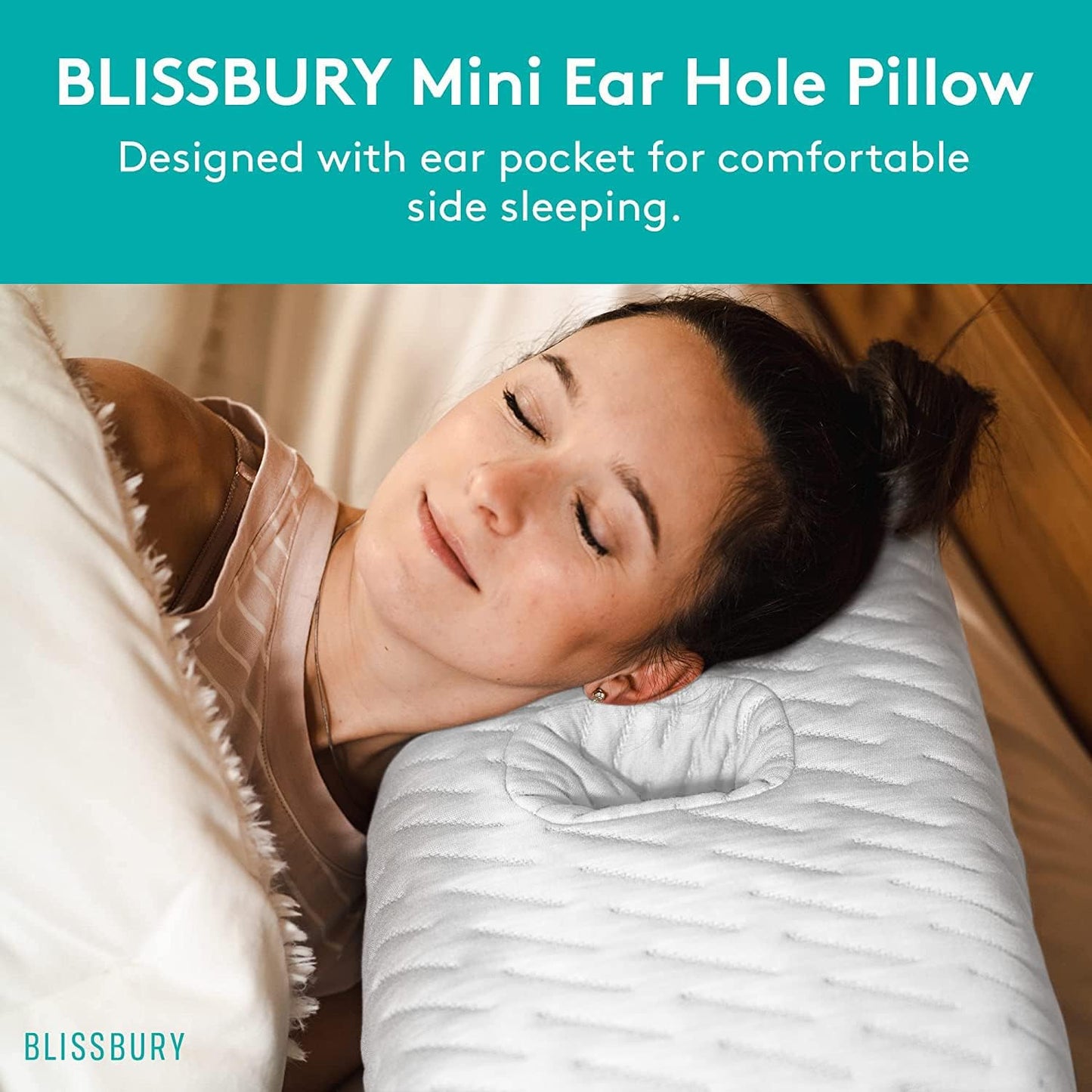 BLISSBURY Mini Ear Hole Pillow (Satin) | Travel-Friendly Memory Foam Pillow with Ear Hole | Soothing Space for Ear Pains | Comfortable Side Sleeping Pillow for Ear Piercings, Earplugs, and Headphones