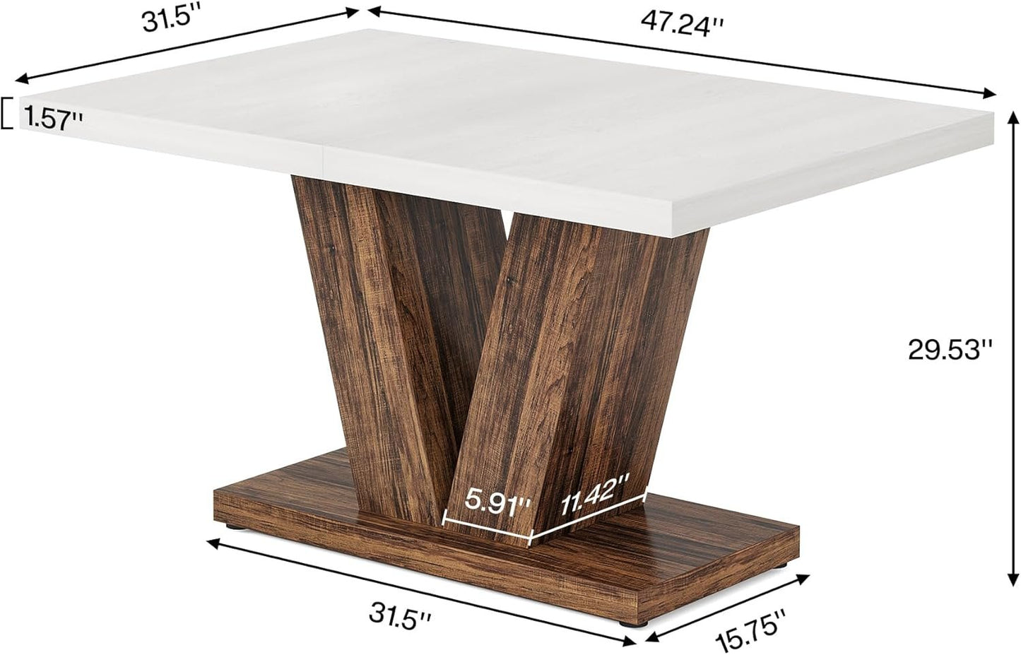 Tribesigns 47-Inch Dining Table for 4, White Kitchen Dinner Table with Heavy Duty Pedestal, Farmhouse Wooden Eating Table for Home, Dining Room, Small Space