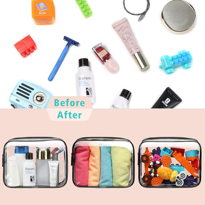 F-color 3 Pack TSA Approved Toiletry Bag - Clear Makeup Bag, Travel Cosmetic Bag for Women Men, Quart Size, Black