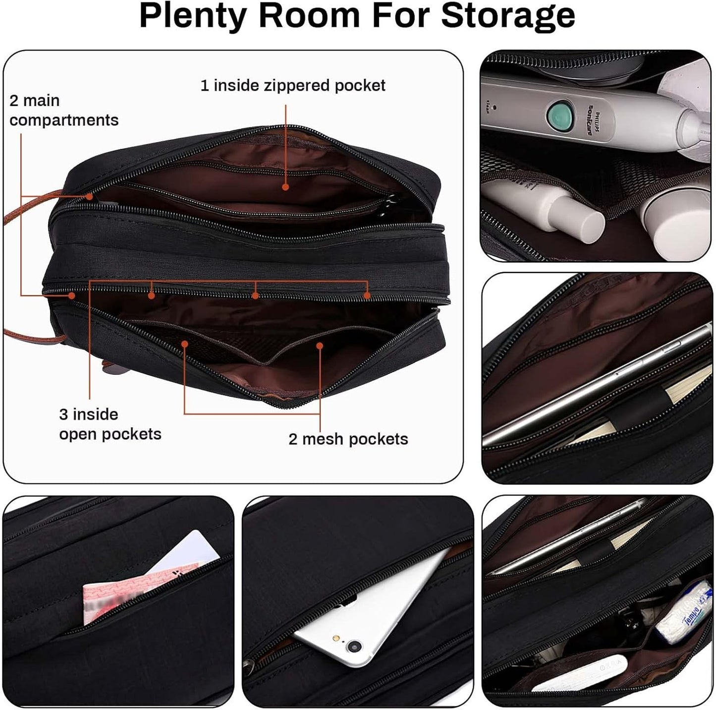 VIPITH Oxford Cloth Toiletry Bag,Makeup Bag for Men and Women Portable Travel Shaving Dopp Kit Water-Resistant Cosmetic Bag,Waterproof Bathroom Organizer and Personal Items.(Black)