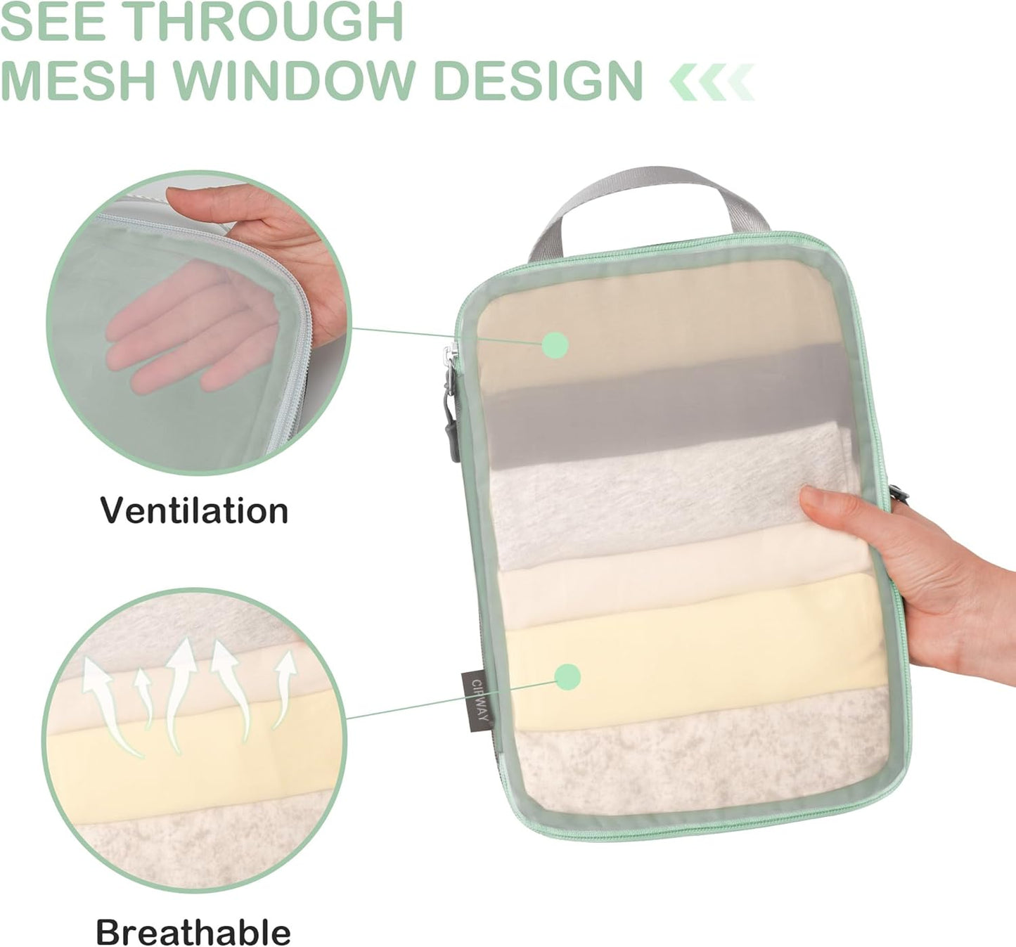 Cipway Compression Packing Cubes, See Through Mesh Luggage Organizer Bags,8 Set Travel Essentials for Carry on Suitcase with Laundry Bags Shoe Bags Travel Toiletry Bag（Sage green）