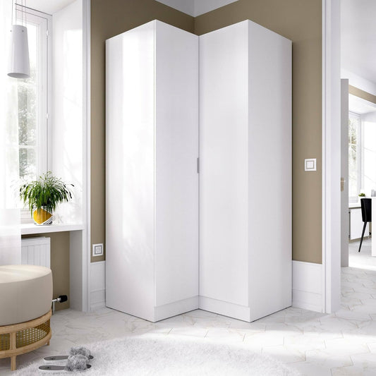 Dmora - Elgon 2 Door Wardrobe, Corner Wardrobe for Bedroom, Corner Clothes Cabinet, 91 x 93 x 184 cm, White