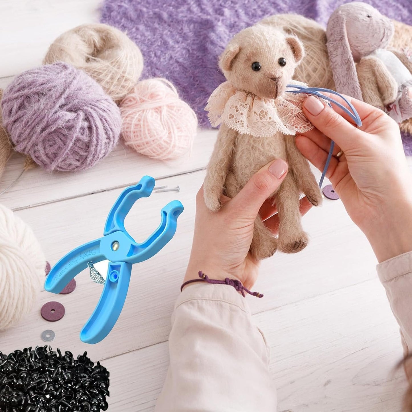 Safety Eyes for Crochet Tool,Crochet Eyes Tool,Safety Eyes Crochet Tools for Crochet & Stuffed 5-30mm,Safety Eye Tool Clamp,Auxiliary Tool for Attaching Safety Eye,Crochet Doll Safety Eye Snapper Tool