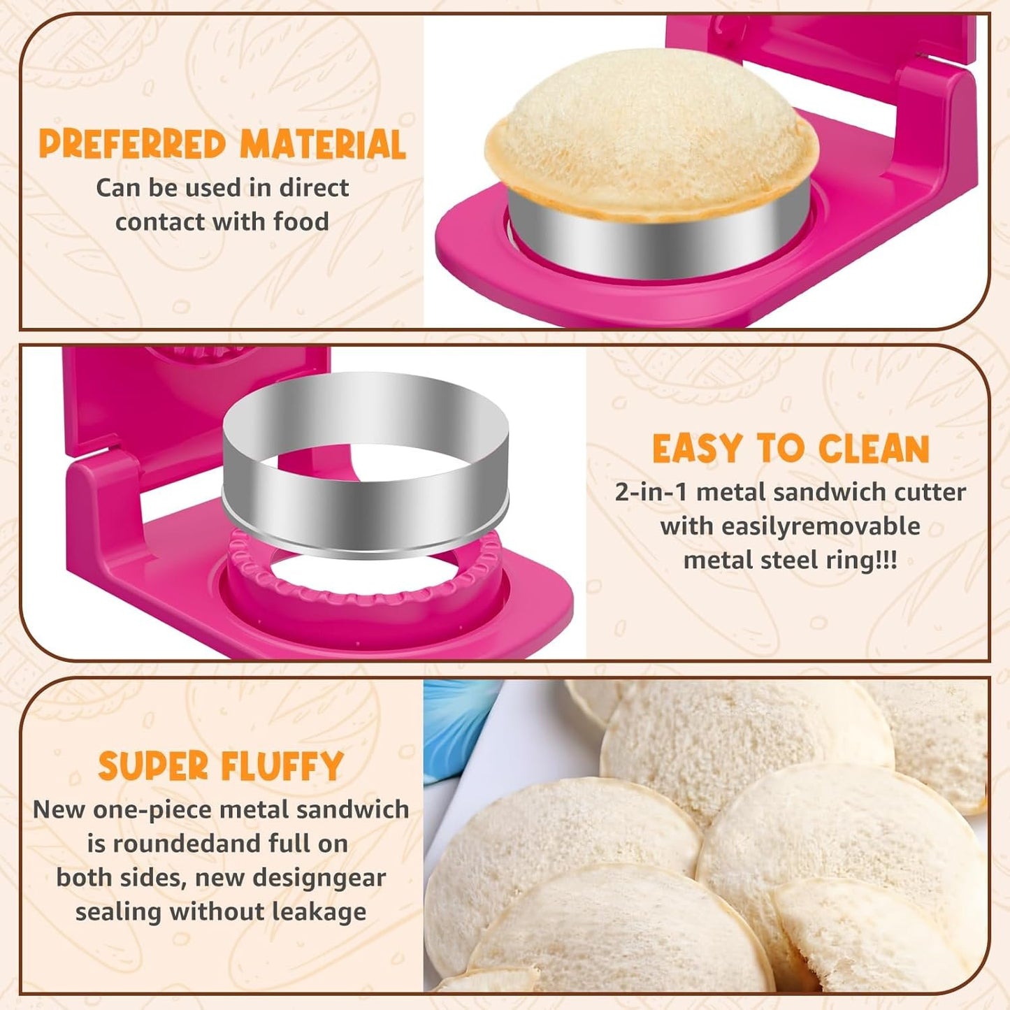 Metal Sandwich Cutter and Sealer Round Sandwich Cutters for Great Perfectly Sealed Sandwiches, Lunch Box Snacks & Party Food Prep (Pink)