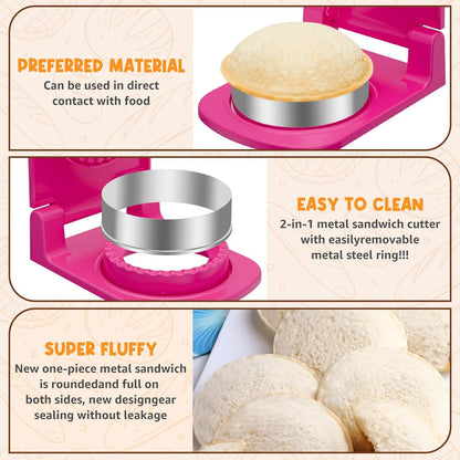 Metal Sandwich Cutter and Sealer Round Sandwich Cutters for Great Perfectly Sealed Sandwiches, Lunch Box Snacks & Party Food Prep (Pink)