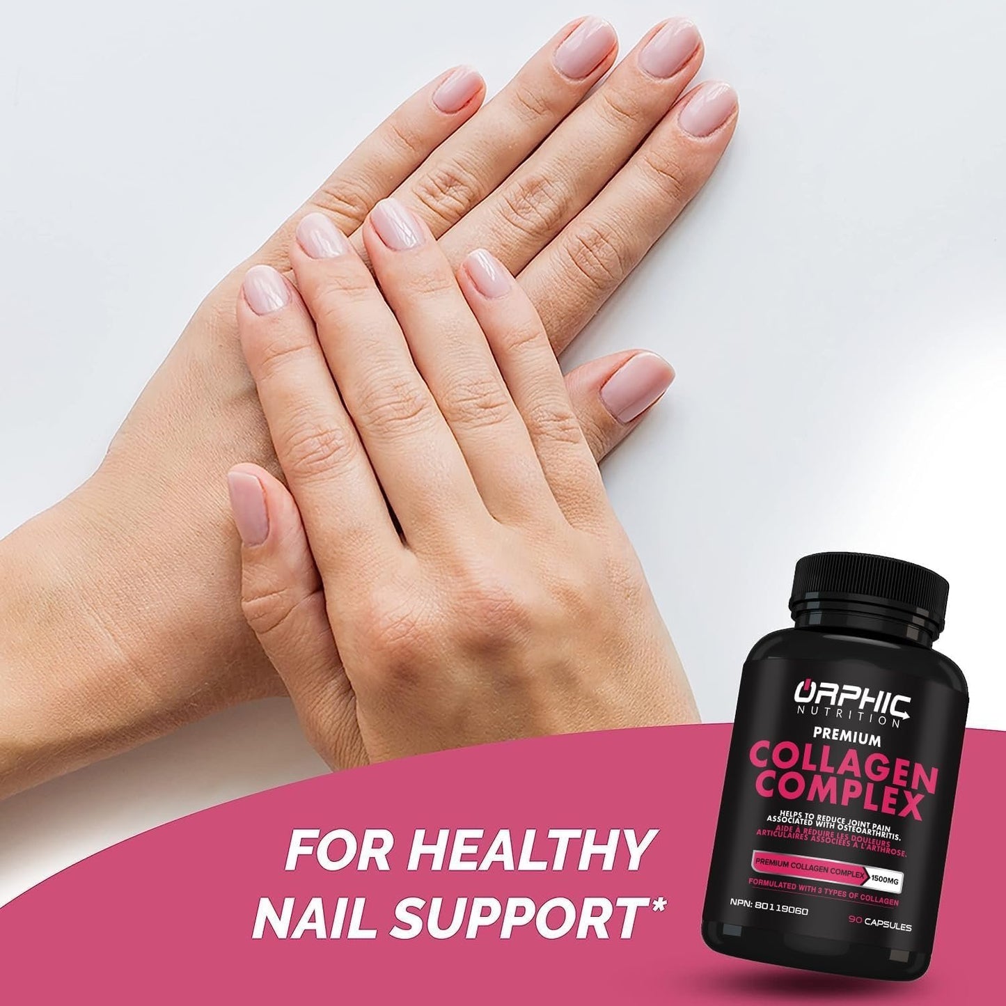 ORPHIC NUTRITION Premium Collagen Peptides Capsules 1800mg - Types I, II, III, V, X - Supports Digestive Health* - Helps Maintain Strong Joints, Tendons, Ligaments and Muscles* - 90 Caps