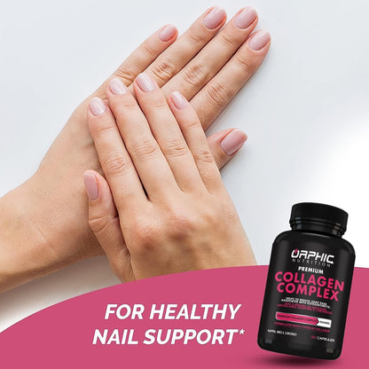 ORPHIC NUTRITION Premium Collagen Peptides Capsules 1800mg - Types I, II, III, V, X - Supports Digestive Health* - Helps Maintain Strong Joints, Tendons, Ligaments and Muscles* - 90 Caps