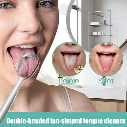 Tongue Cleaner, Stainless Steel Scraper, Fan-Shaped Head, 15,5 x 3,8 cm Oral Hygiene Booster, Breath Freshener, 1-Pack, Travel Daily Family Use Oral Care Tool