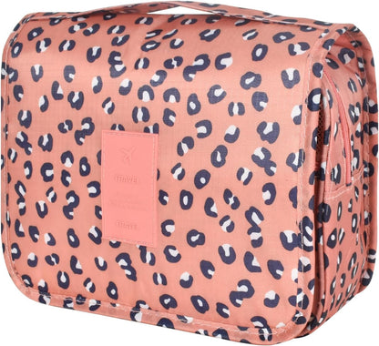 Travel Toiletry Bag, Hanging Toiletries Wash Bag Makeup Cosmetic Organizer Bags for Women Girls Kids Waterproof Foldable (Leopard Print)