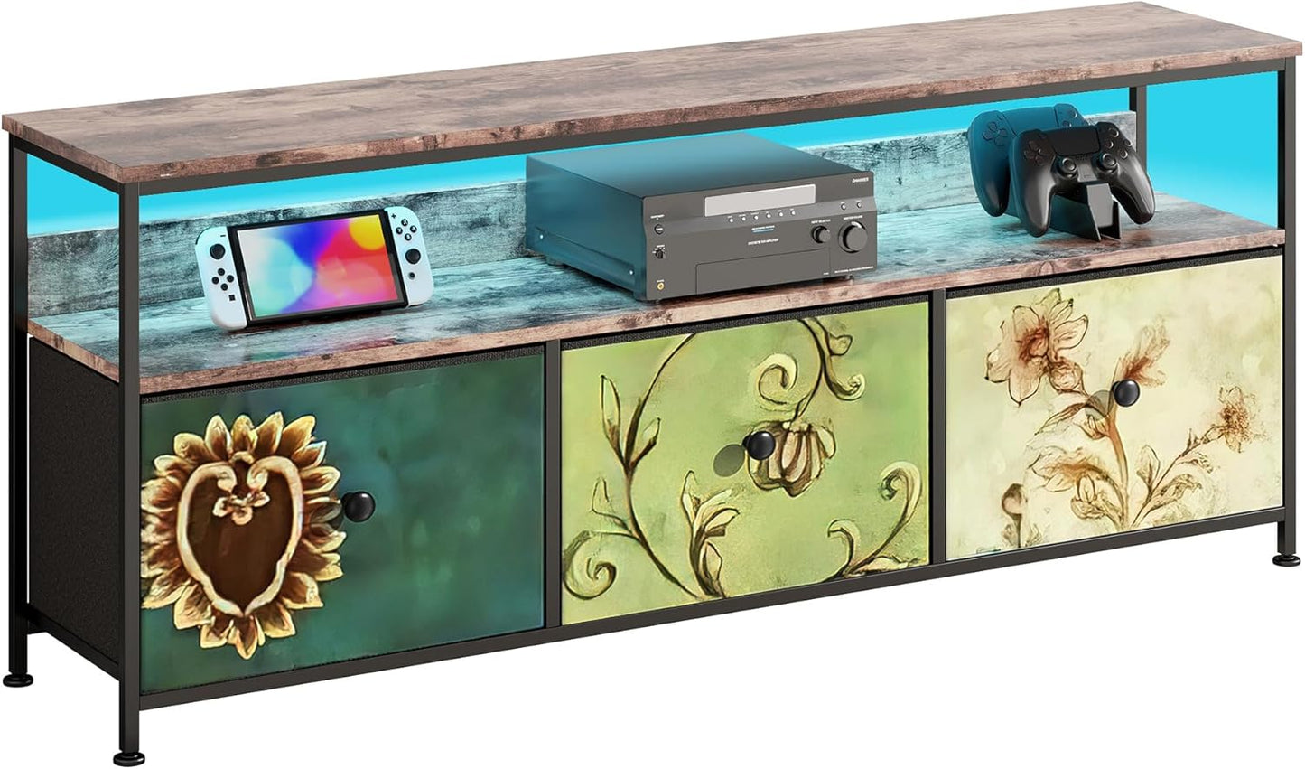 TV Cabinet 108 cm with LED Lights, 108 × 29.8 × 57 cm, Industrial TV Cabinet with 3 Drawers, Living Room TV Cabinet with LED for Bedroom, Dining Room, Living Room