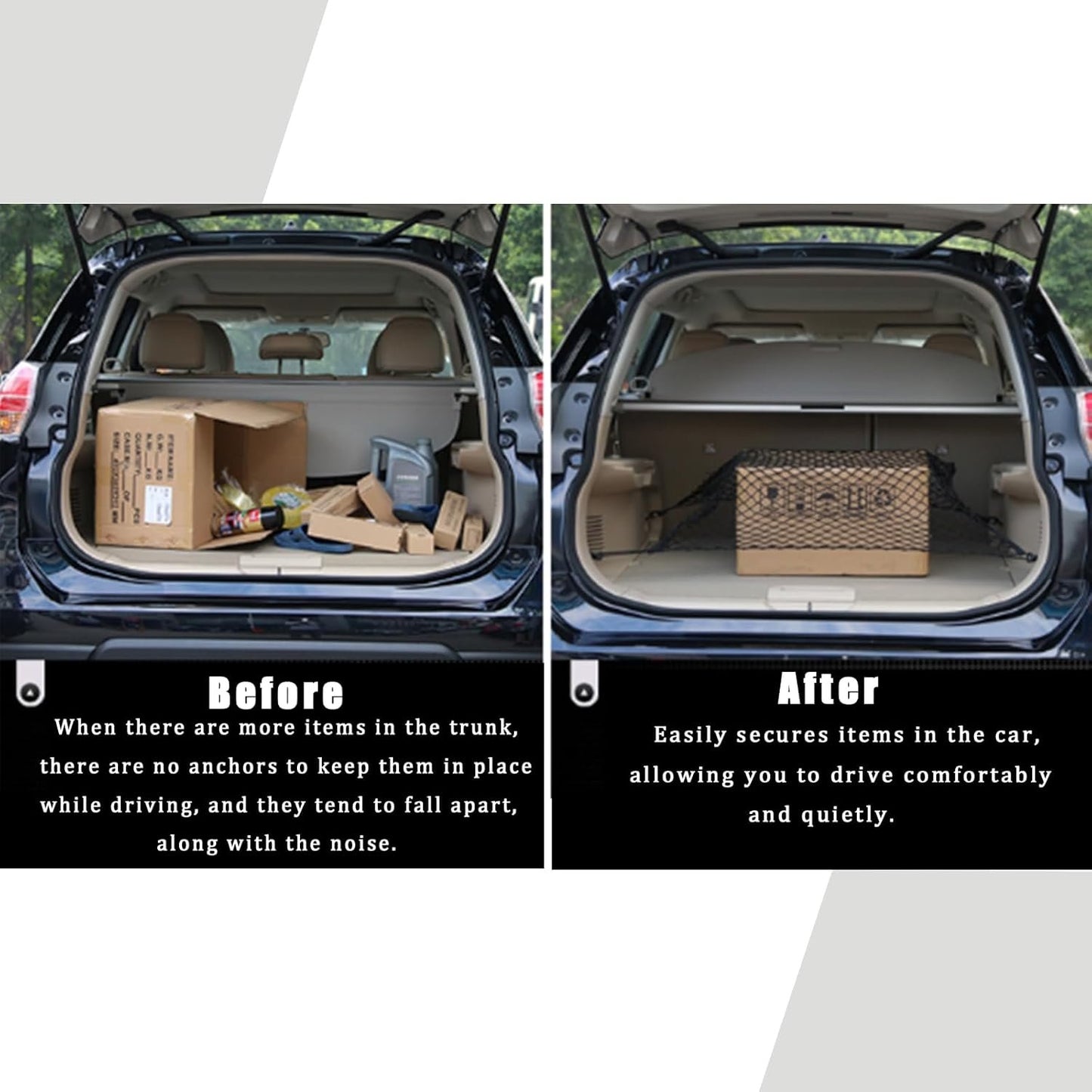 Ulifebetter Cargo Net Stretchable, 51*18In Trunk Storage Net Storage Organizer Net Elastic Mesh Net Bag Automotive Cargo Nets with 4 Buckles Screws Hooks Clips Trunk Storage Net for Pickup Truck Bed