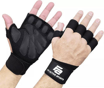 Fit Active Sports New Ventilated Weight Lifting Gloves with Built-in Wrist Wraps - Gym Workout for Pull Ups, Weightlifting, Men & Women