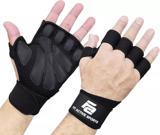 Fit Active Sports New Ventilated Weight Lifting Gloves with Built-in Wrist Wraps - Gym Workout for Pull Ups, Weightlifting, Men & Women